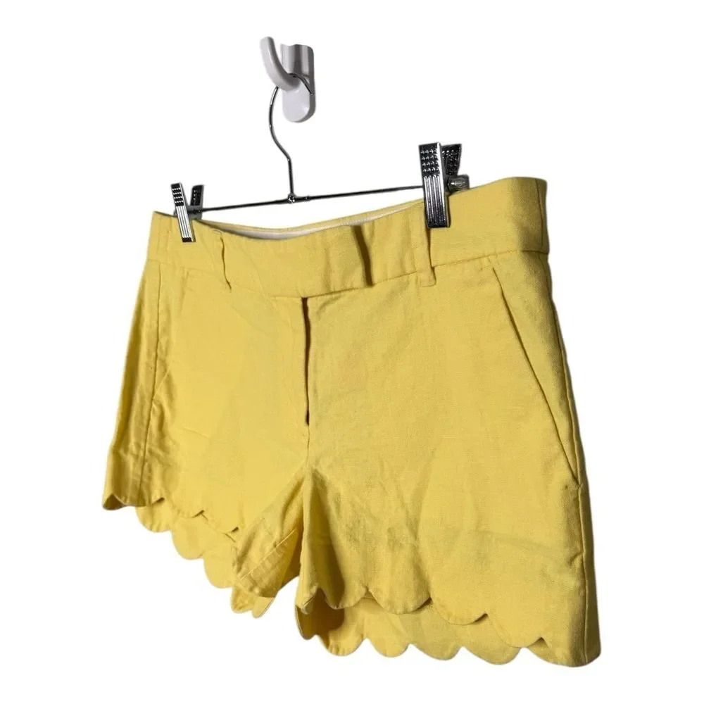 J. Crew Yellow Scalloped Hem Linen Cotton Shorts Size 6